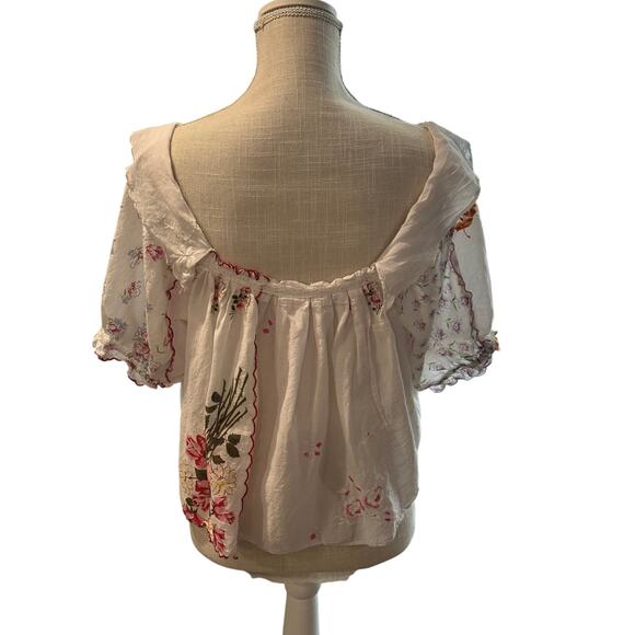 Anthropologie Puff-Sleeve Embroidered Collared Blouse Women's Size Large - Picture 2 of 5